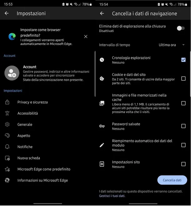 come rimuovere cache e cookie - Microsoft Edge